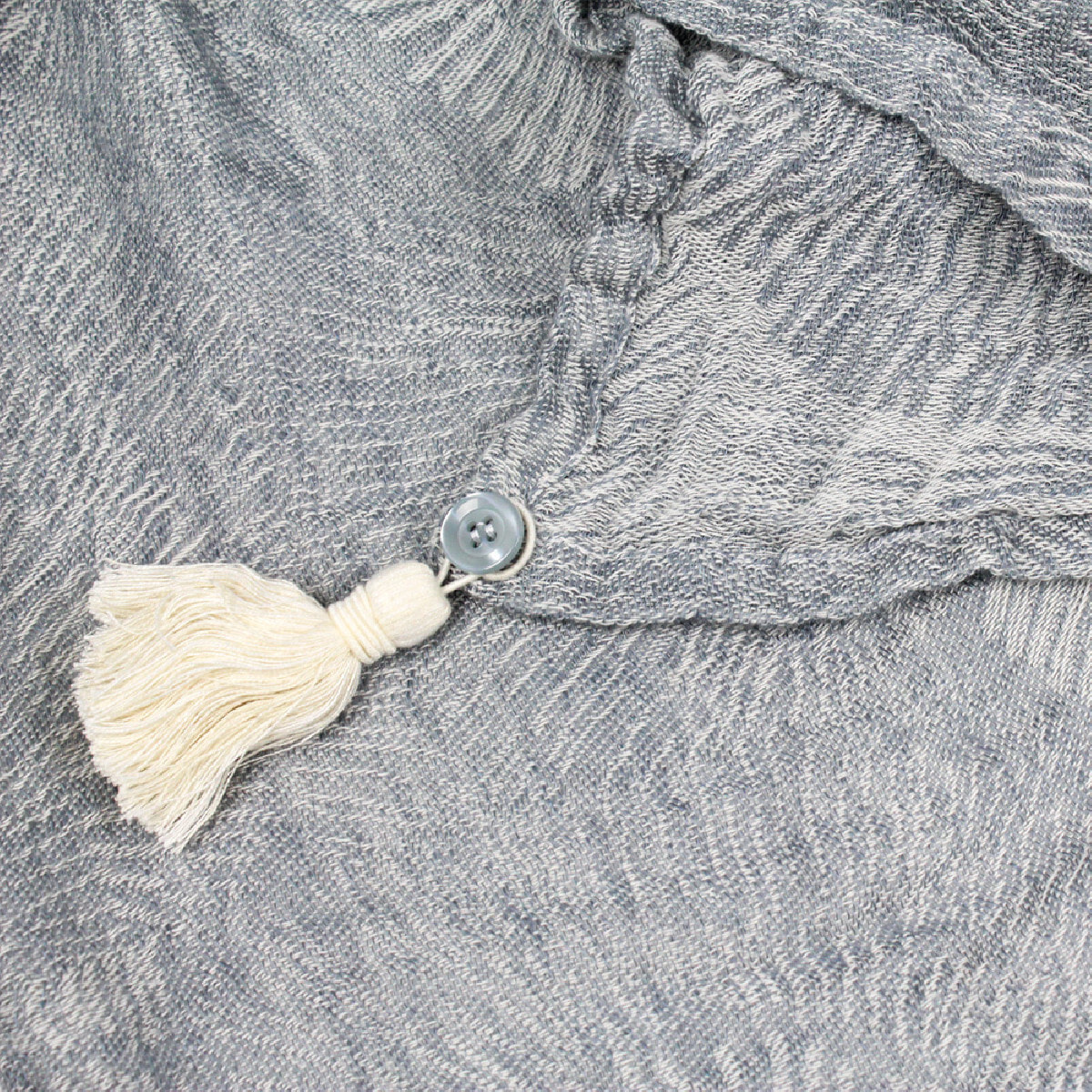 Plaid lin & coton lavé motif jacquard gris Mille shells zinc
