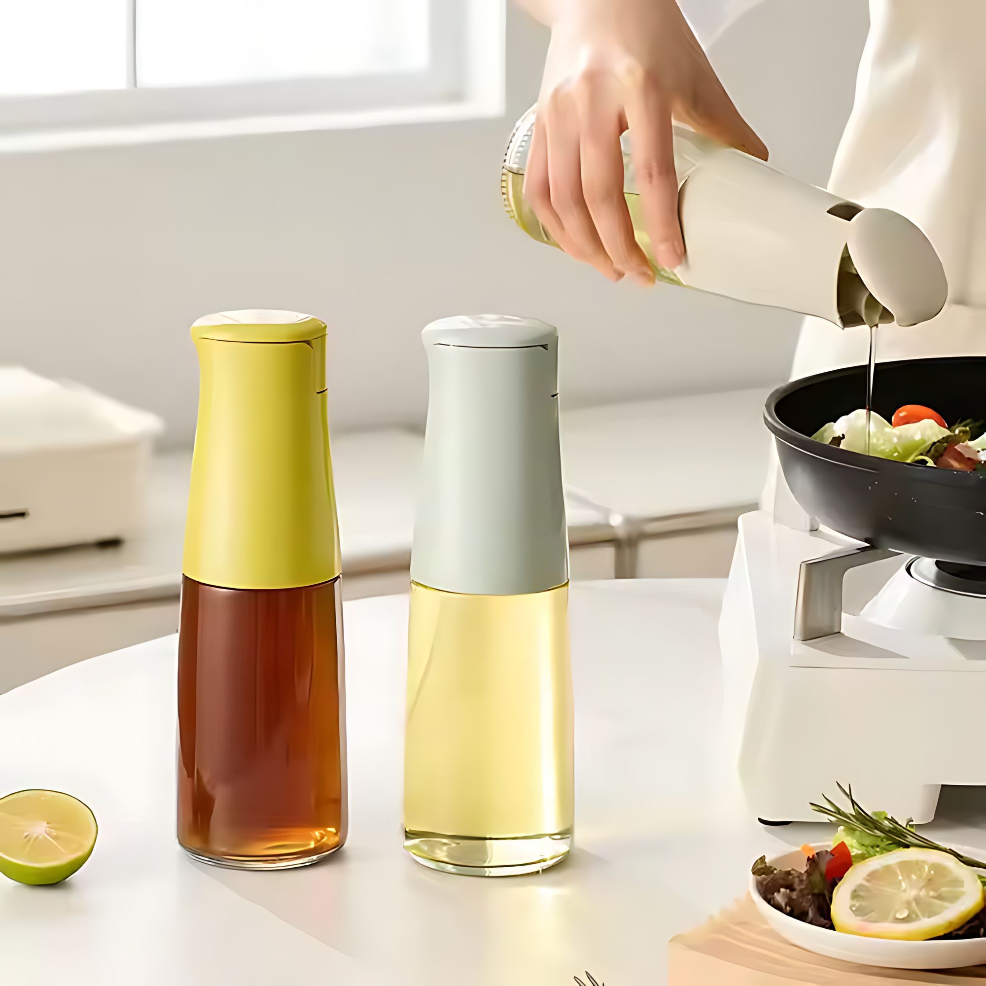 Bouteille d'huile 500ml en verre et plastique vert
