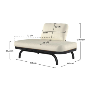 Fauteuil de jardin 2 places blanc cassé et pieds en métal noir - Samba