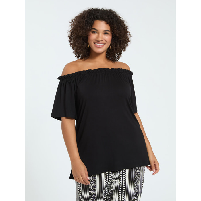 Fiorella Rubino - T-shirt off shoulders in jersey di viscosa - Nero