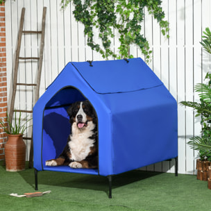 Caseta para Perros 130x85x121 cm Cama Elevada para Mascotas con Cubierta Desmontable y Ventanas de Malla para Perros Grandes y Extra Grandes Azul