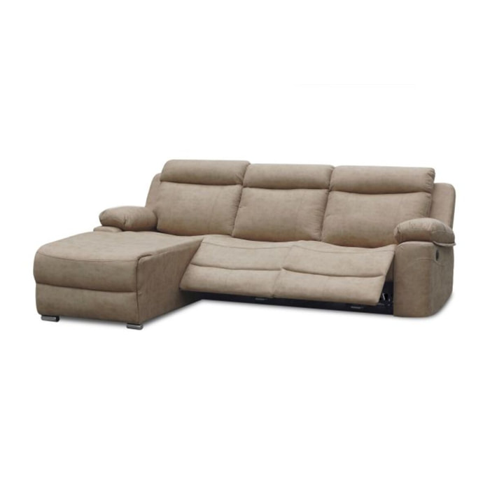 Sofá relax eléctrico con chaiselongue derecho Nellie 3 plazas Cemento