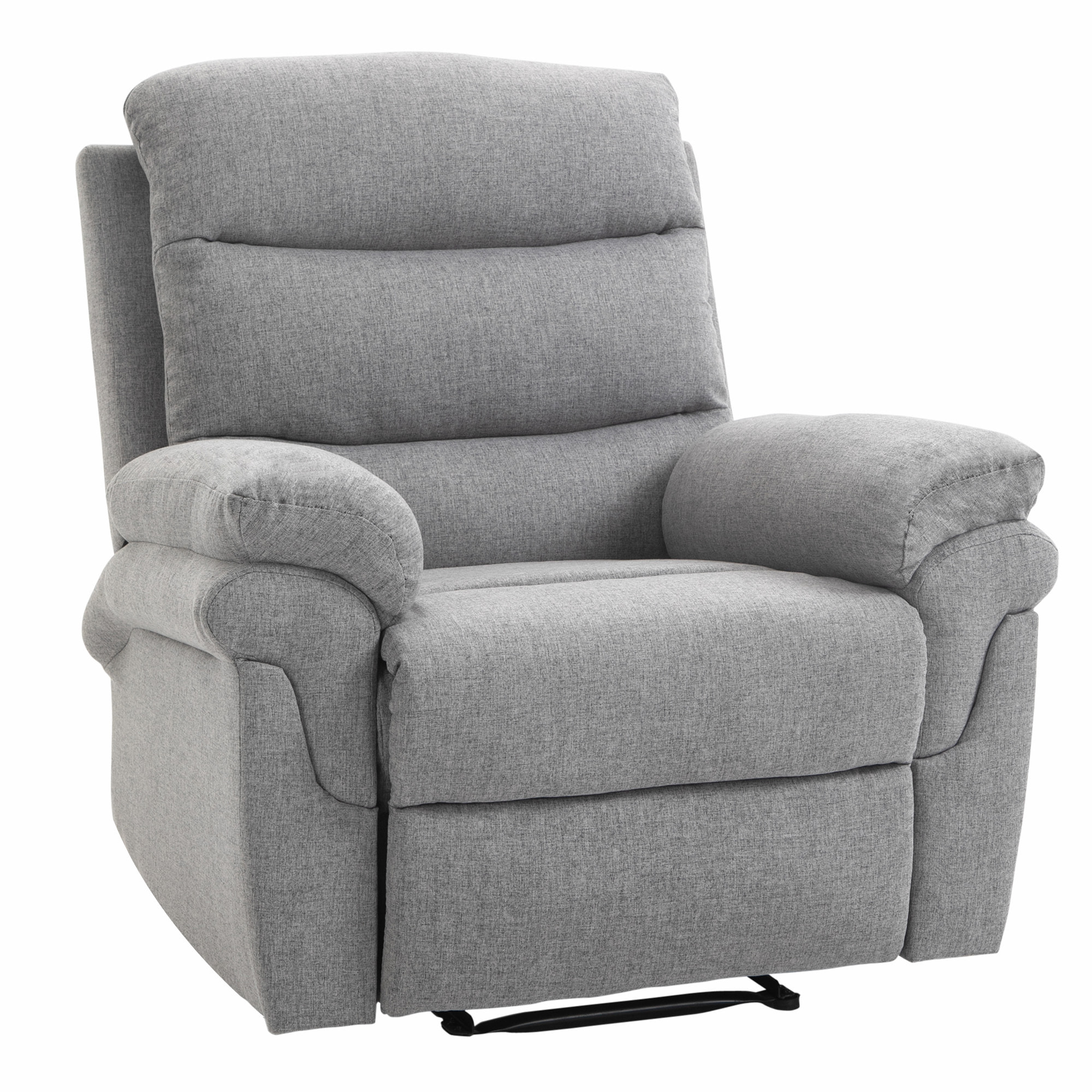 Fauteuil de relaxation inclinable manuel avec repose-pied ajustable tissu polyester aspect lin gris clair chiné