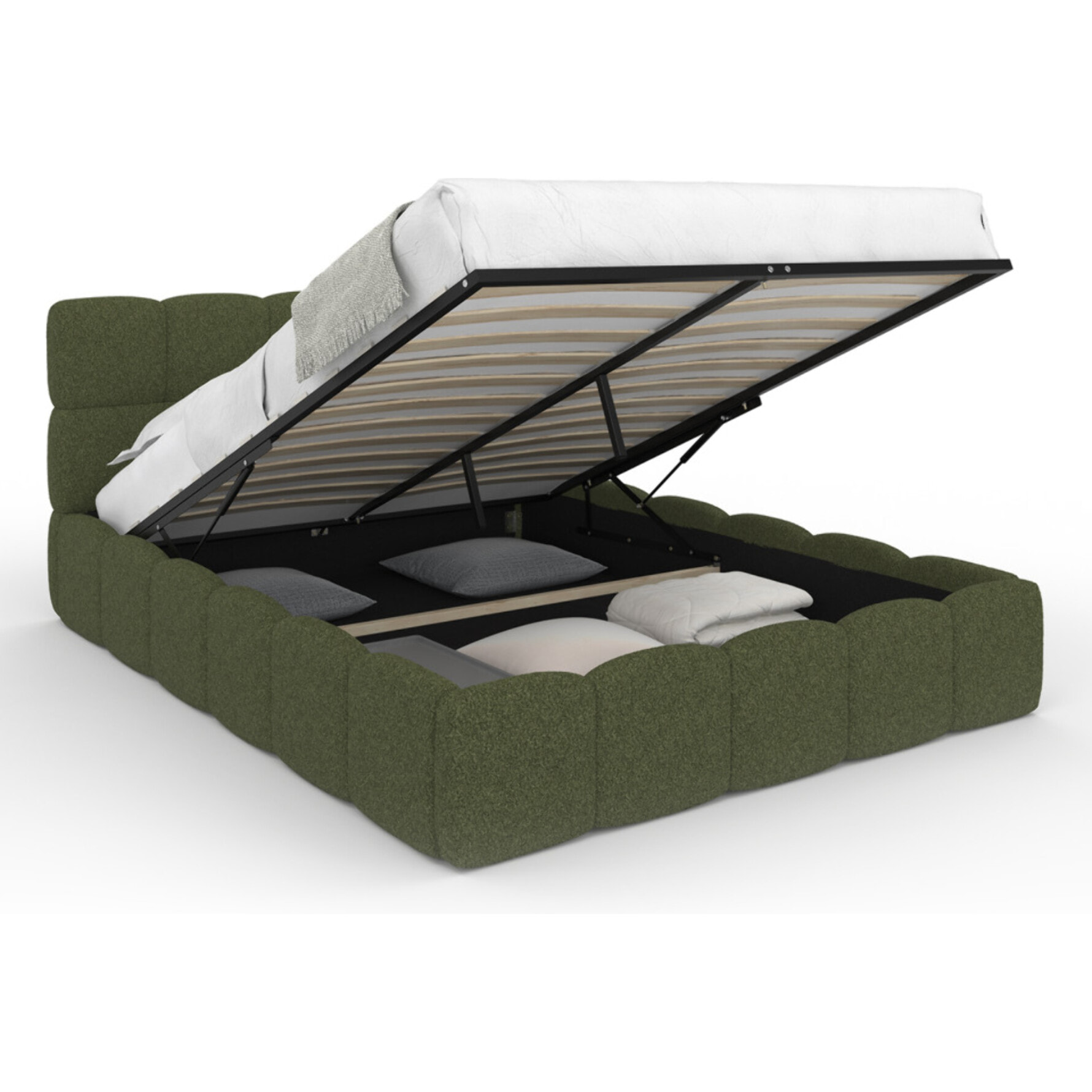 Lit coffre Bubble 140x190cm bouclette vert kaki