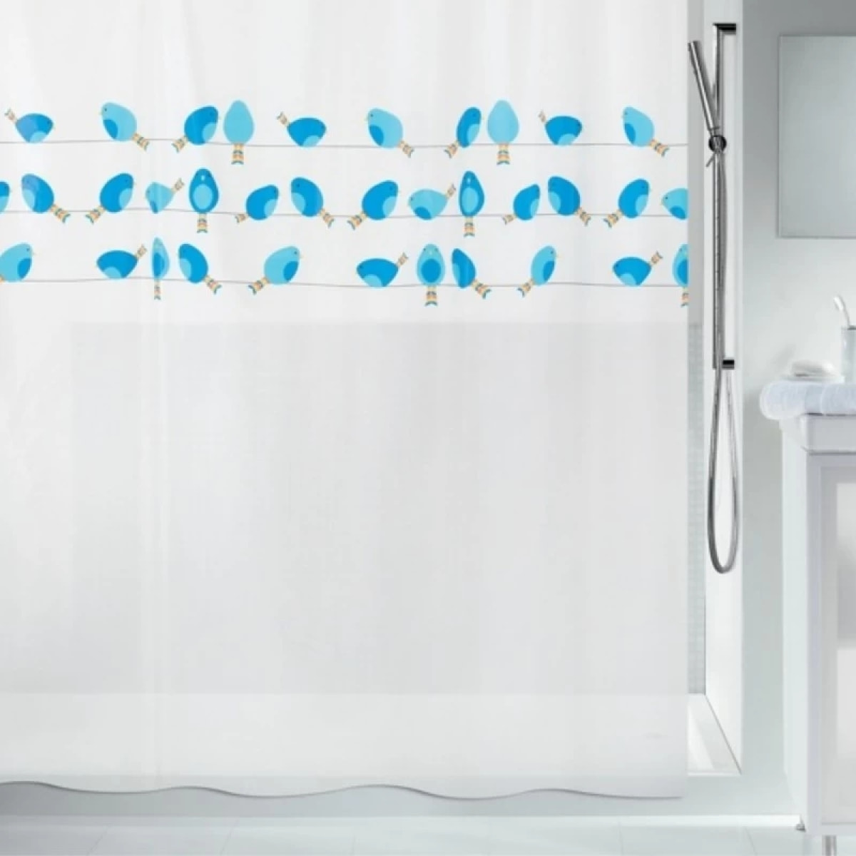 Rideau de douche PEVA BIRDY 180x200cm Bleu & Blanc Spirella