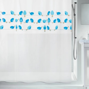 Rideau de douche PEVA BIRDY 180x200cm Bleu & Blanc Spirella