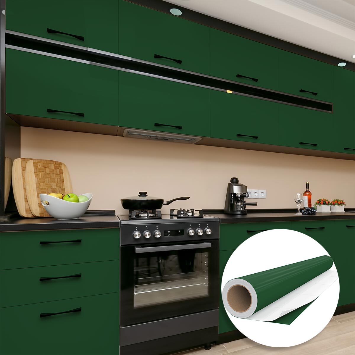 Rouleau adhésif décoratif Vinyle au Mètre - Vert fonce - Sticker Lavable Imperméable Mur Cuisine Meubles