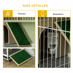 Conejera de Madera con Ruedas Mueble Conejera de Interior 78x52,5x76,5 cm Superficie Mesa Auxiliar con Techo Abrible Corral Bandeja Extraíble Bebedero y Rampa Roble