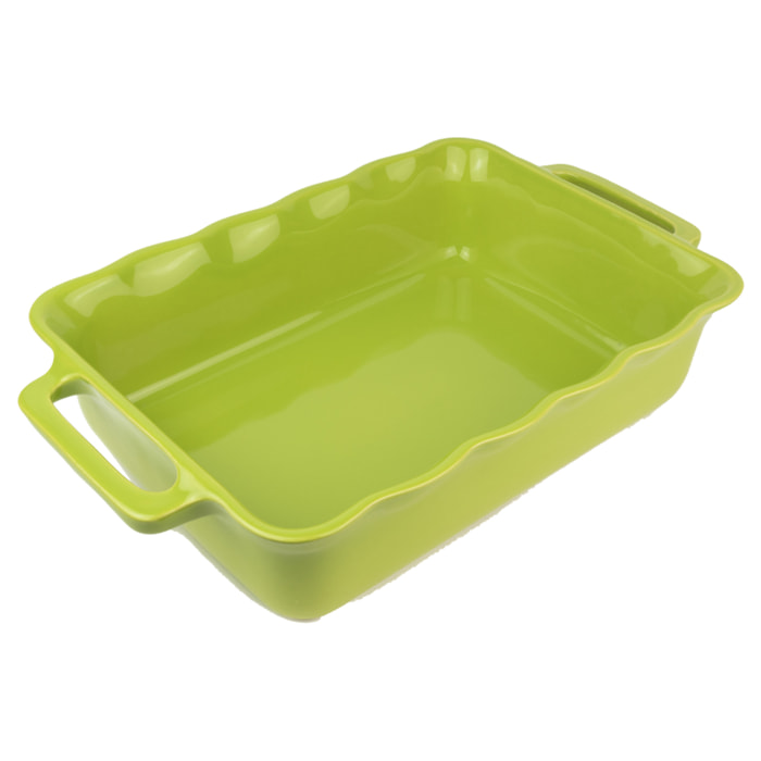 Plat céramique four rectangulaire festonné vert pomme 38 cm Délices