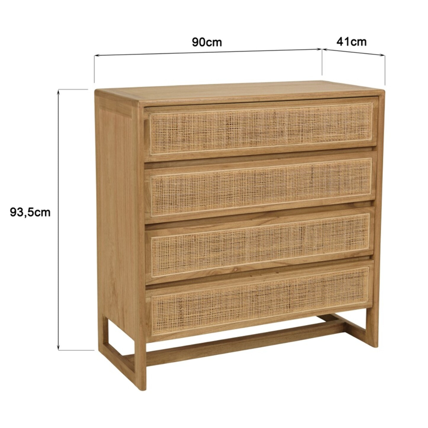 AMY - Commode 4 tiroirs 90cm en bois de mindi et rotin naturel