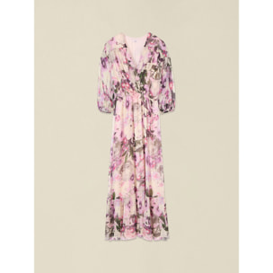 Oltre - Vestido largo en voile mezcla de seda estampado - Rosa