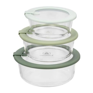 Lot de 3 boîtes en verre rondes avec couvercle 400 650 950ml
