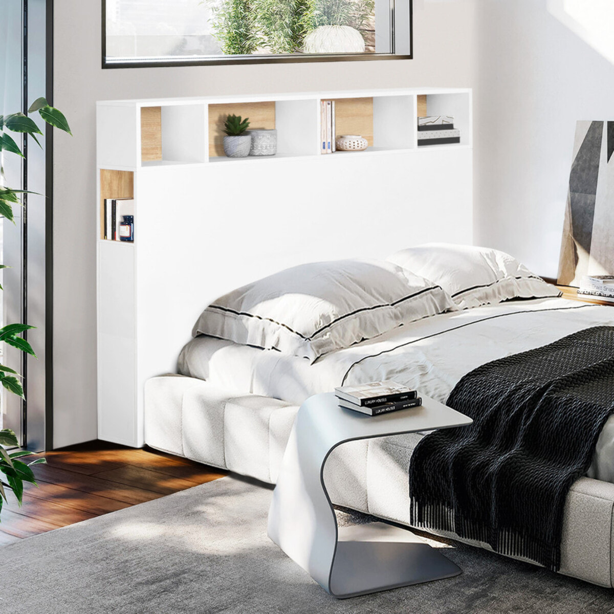 Tête de lit Léo blanche avec rangements 145cm