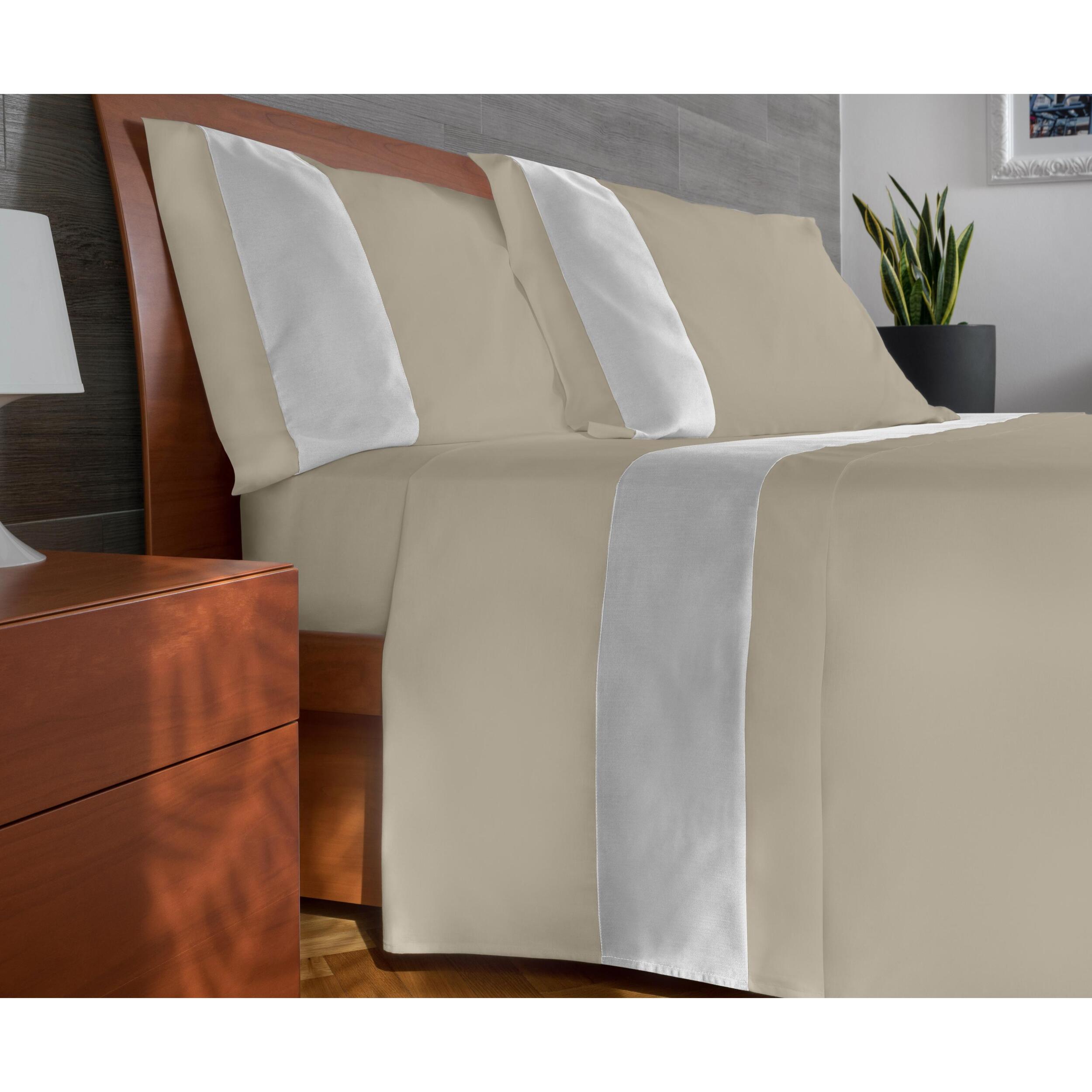Completo letto bordo RASO IPERSAN Puro Cotone Bianco fondo Panna