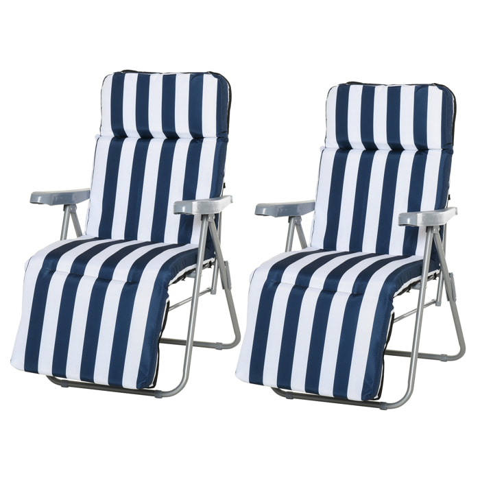 Conjunto 2 Tumbonas para Playa de Acero Azul y Blanco