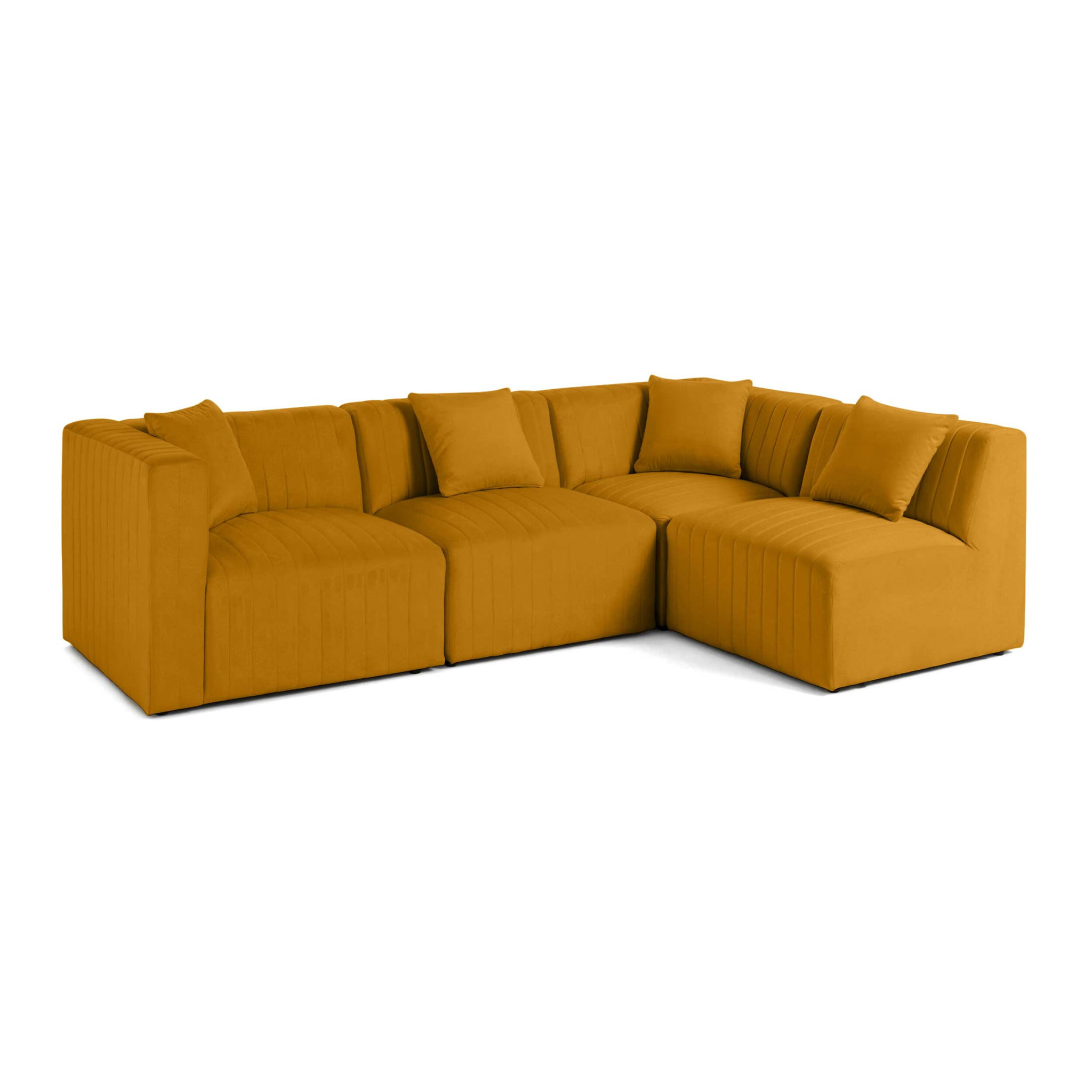 Nova - canapé modulable d'angle droit - 5 places - avec pouf d'appoint - en velours - Jaune