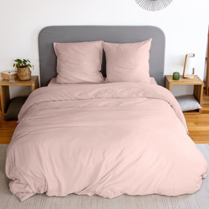 Parure housse de couette unie 100% microfibre lavée - avy - rose poudré