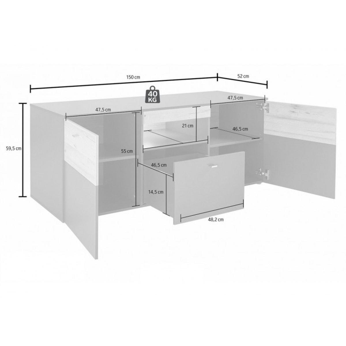 Meuble TV gris en bois L150 cm - TONY