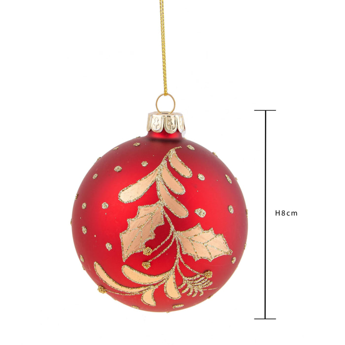 Sfera con Agrifoglio - Pezzi 6 - Colore Rosso - 8x8Hx8cm - Bianchi Dino