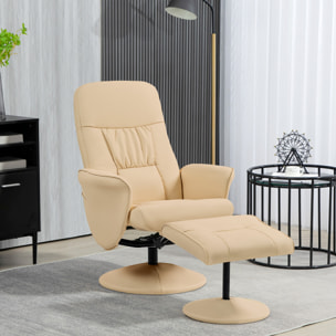 Fauteuil relax inclinable pivotant style contemporain avec repose-pied revêtement synthétique beige