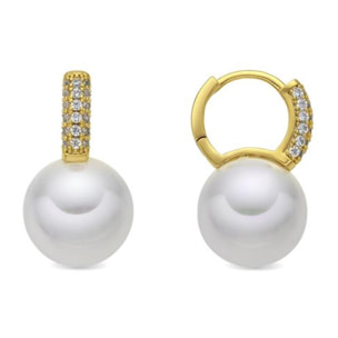 Pendientes acabado oro amarillo de 18k y Perla Blanca