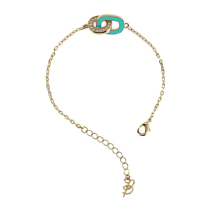 Bracciale Golden con Doppia Maglia Smaltata Turchese e in Pavé di Cubic Zirconia