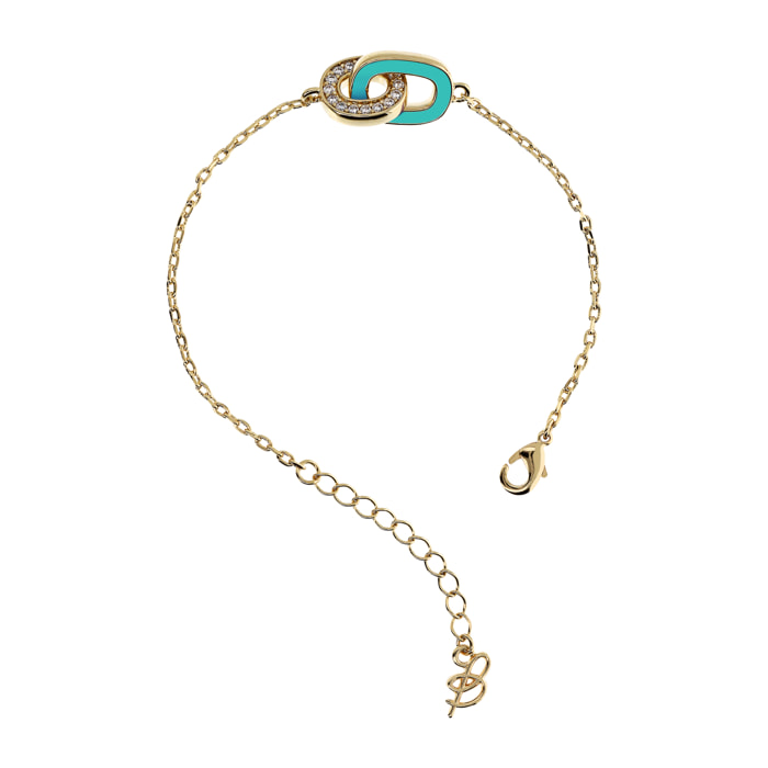 Bracciale Golden con Doppia Maglia Smaltata Turchese e in Pavé di Cubic Zirconia