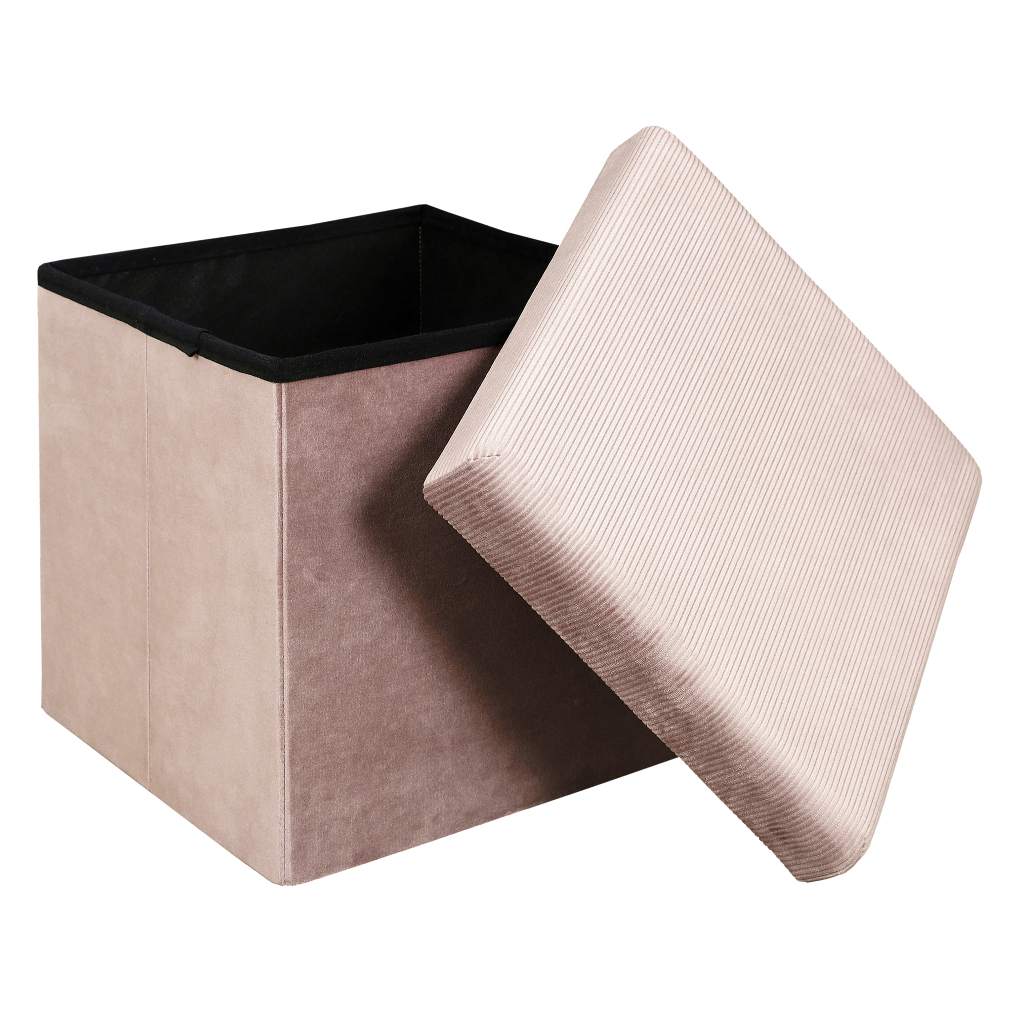 Coffre Pouf Pliable Velours Cotele Giulia Rose
