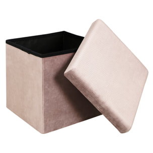 Coffre Pouf Pliable Velours Cotele Giulia Rose
