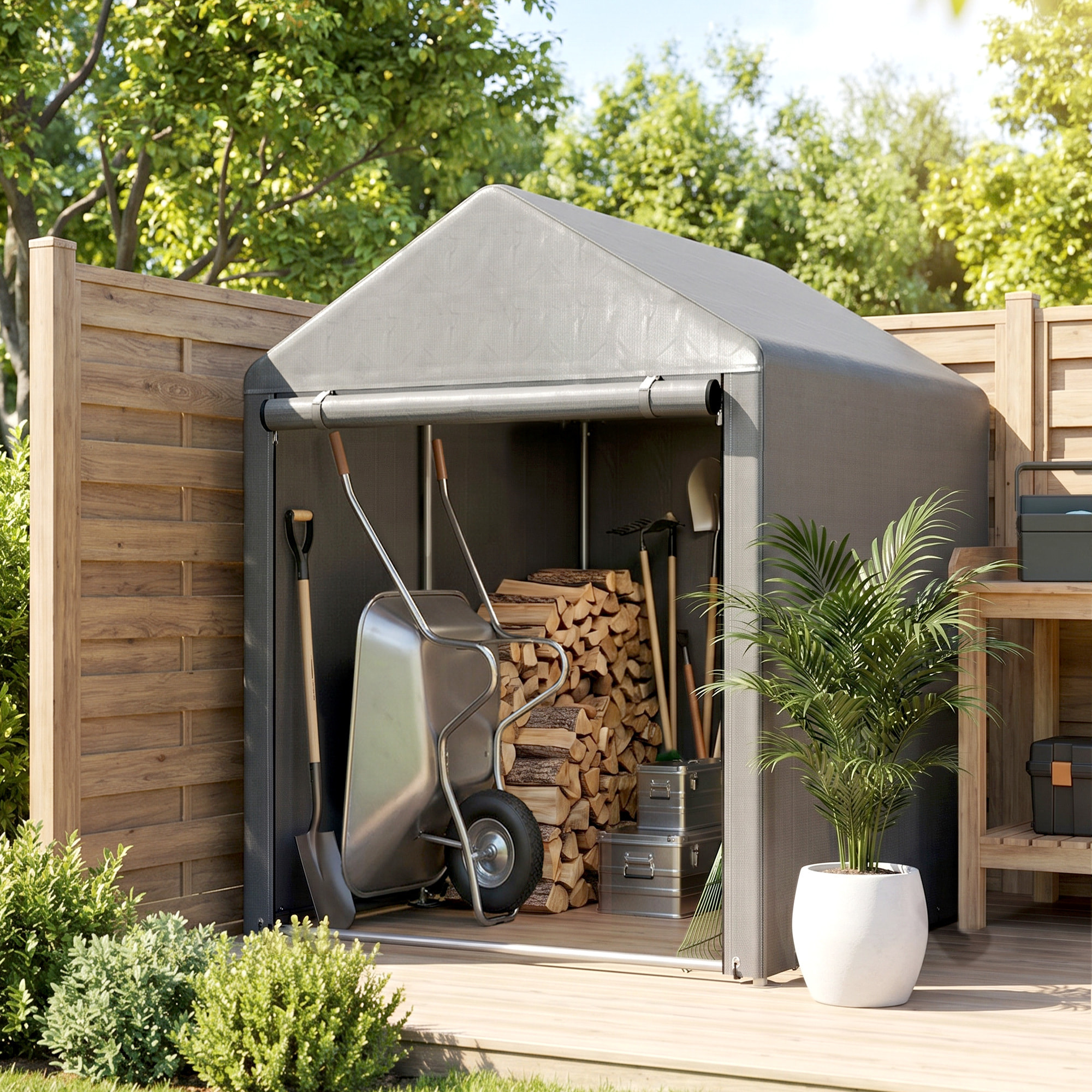 Abri de jardin tente de stockage portable abri de vélo garage pour extérieur avec cadre en métal galvanisé et grande porte, 1,2 x 1,8 m gris