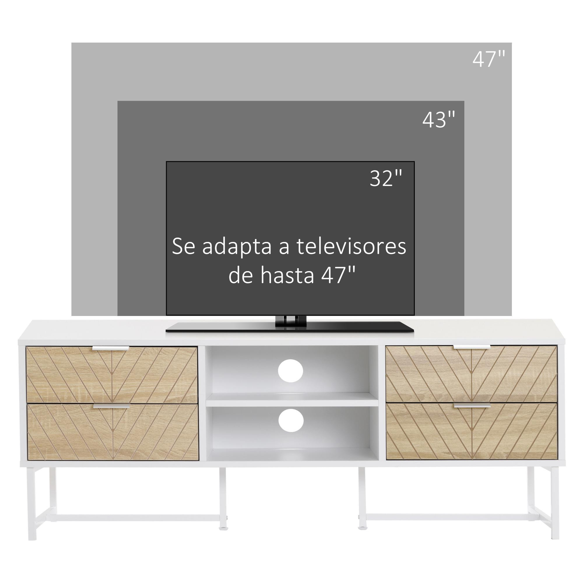 Mueble de TV para Televisores de hasta 47 Pulgadas Mesa para TV de Salón Moderna con 4 Cajones 2 Estantes Abiertos y Gestión de Cables 120x39x48 cm Roble y Blanco