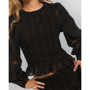 Blusa con lúrex y cuerpo nido de abeja de mujer