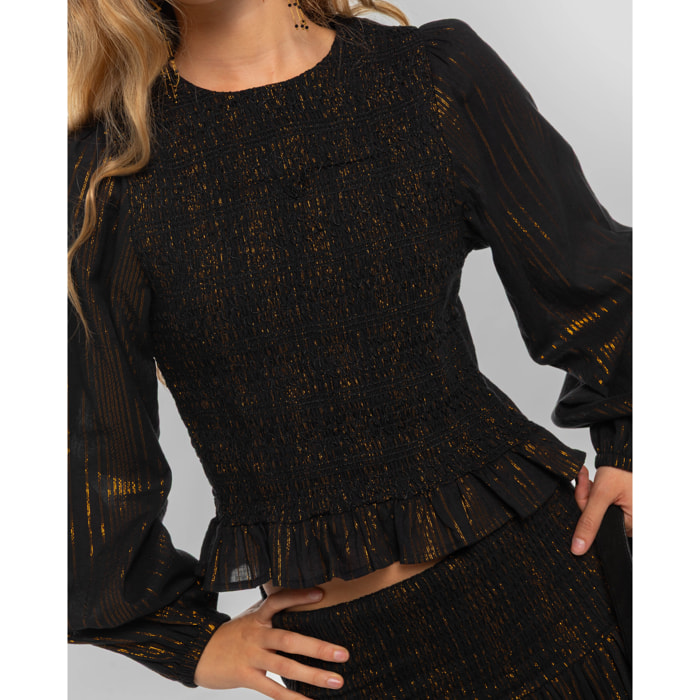 Blusa con lúrex y cuerpo nido de abeja de mujer