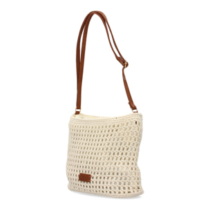 Bandolera de rafia para mujer, diseño moderno, interior con un compartimento principal de cremallera