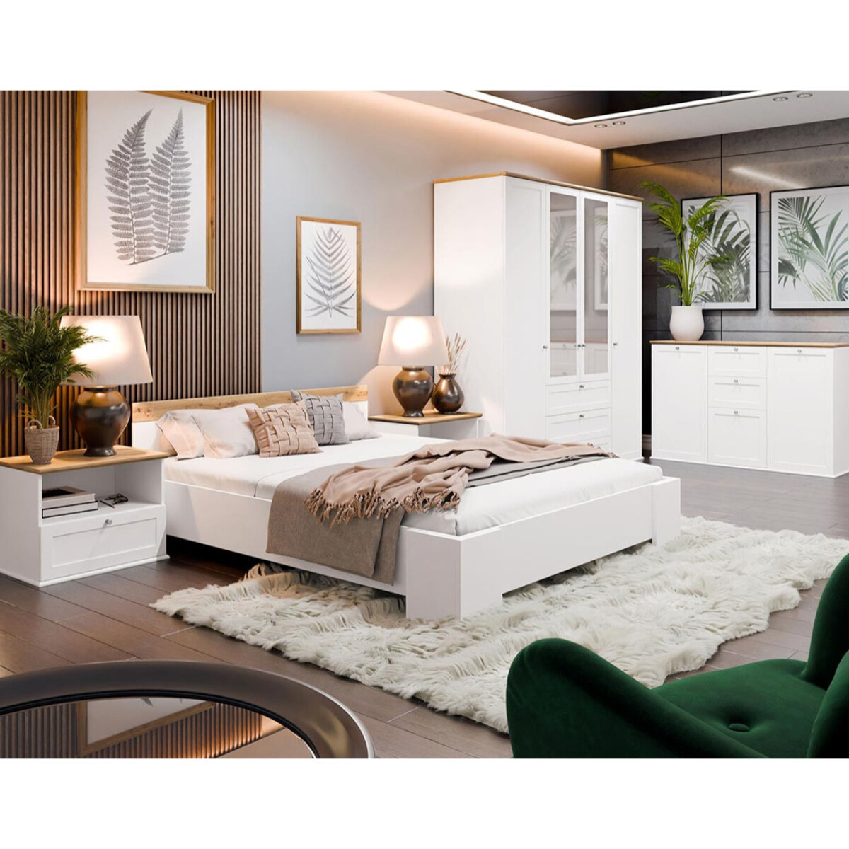 Francesco - armoire - bois et blanc - 182x201 cm - Bois / Blanc