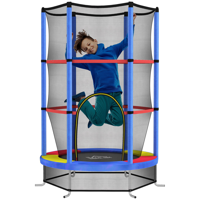 Cama Elástica Infantil Ø140x190 cm Trampolín para Niños de 3-6 Años con Red de Seguridad Carga 45 kg para Interior Multicolor