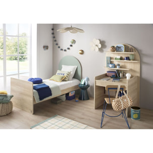 Lit junior 90x190 avec sommier et matelas - décor bois chêne sépia - tête de lit forme arche