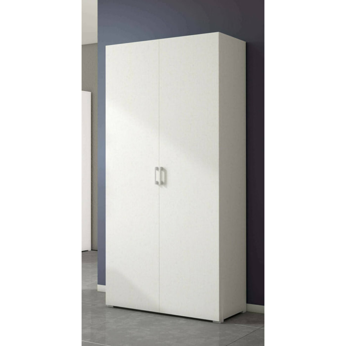 Armadio multiuso Alisso, Mobile lineare a 2 Ante battenti, Guardaroba a 4 ripiani regolabili, Scarpiera moderna, 100% Made in Italy, Cm 90x45h195, Bianco