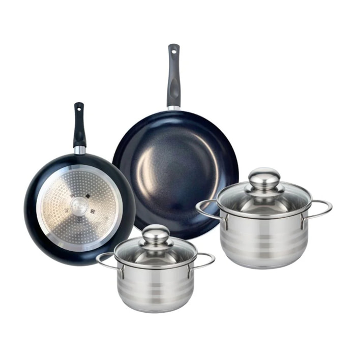 Ensemble de 2 Poêles de cuisson 20 et 24 cm et 2 faitouts 14 et 16 cm Elo Prima Brillant