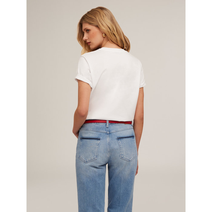 Motivi - Camiseta de algodón con escritura bordada - Blanco