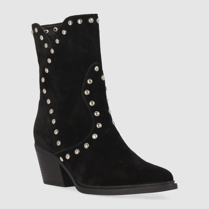 Botines de Serraje - Negro - Tacón: 5 cm