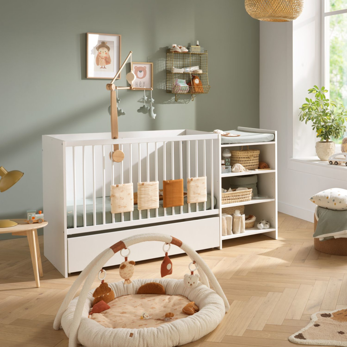 Lit bébé combiné 120x60 évolutif en 90x190 en bois blanc