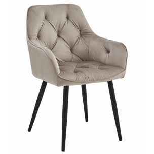 Sedia Jork Velvet con braccioli in velluto beige e gambe nere