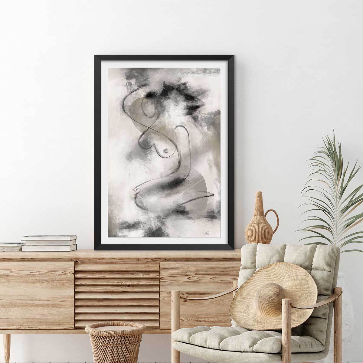 Affiche Eclats et courbe Affiche sous cadre noir