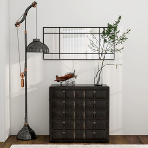 Miroir mural verrière rectangulaire - installation horizontal ou vertical - 4 crochets - dim. 110L x 50H cm - métal noir