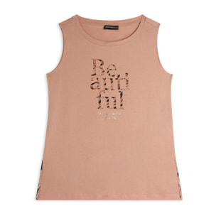 Canotta con fondo svasato e grafica con borchie