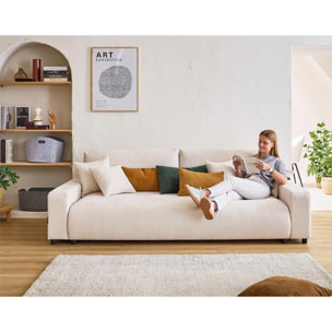 Pivoine - canapé droit 3 places - convertible avec coffre - en velours texturé - Beige