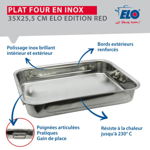 Plat four en inox rectangulaire 37 x 28 x 6 cm en extérieur Elo Edition Red