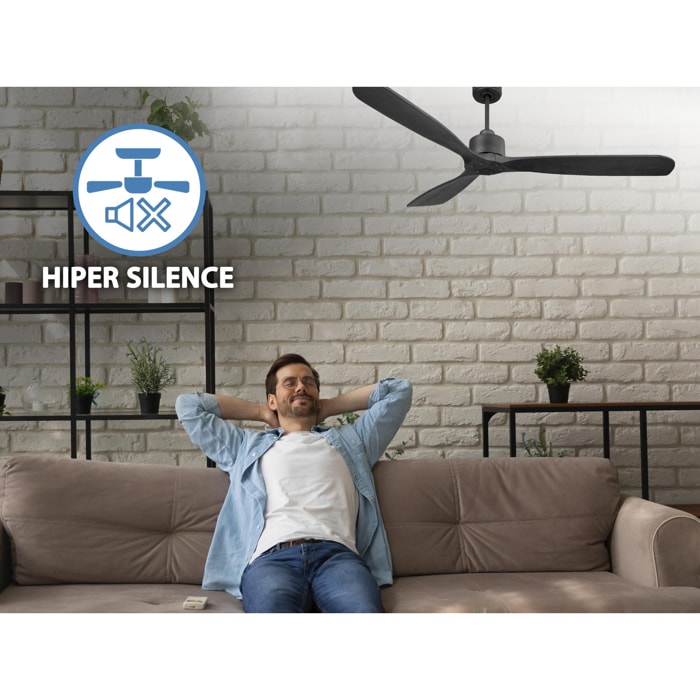 Ventilateur de plafond Réversible  Thermostat Wifi Moteur à courant continu Toits en pente Télécommande Hypersilence Mémoire FullWood