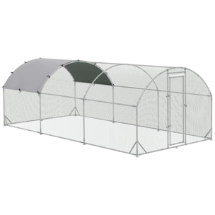 Gallinero para Exterior Grande Jaula de Acero Galvanizado con Techo de Tela Oxford Corral y Cerradura para 12-18 Gallinas Conejos Aves 5,7x2,8x1,97 m Plata